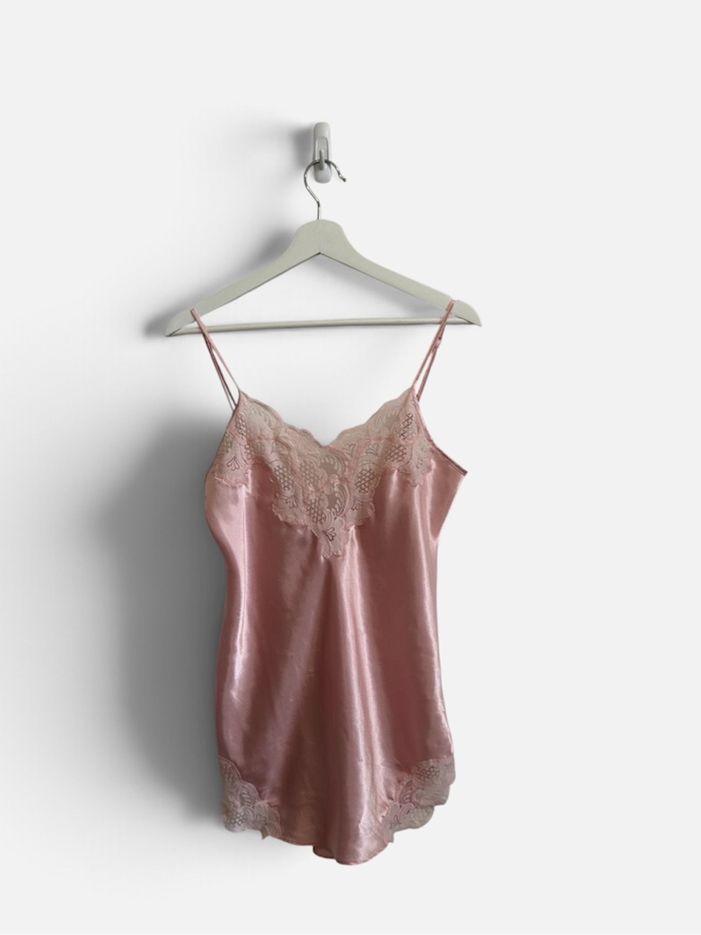 Vintage Victorias Secret Gold Tag Satin Slip Dress Mini Lace Dress Pink